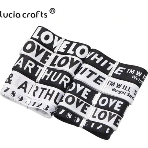 Lucia Crafts 5yard/lot Letters/Numbers Printed Grosgrain Ribbon DIY Garment Collar Materials S0602