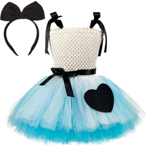 Princess Alice Dress Girls Toddler Maid Dress Up Outfits 1-12Y Kids Halloween Costume with Bow Headband Purim Carnival Party