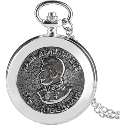 Awesome Portrait of Stalin of Russias Leader Quartz Pocket Watch Necklace Pendant Fob Clocks Gifts for Men Women Collectibles