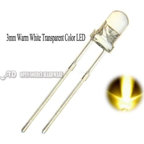 100pcs Clear Lens LED 3mm Warm White Round Top Transparent Ultra Bright 3 mm LED Light Emitting Diode Lamp
