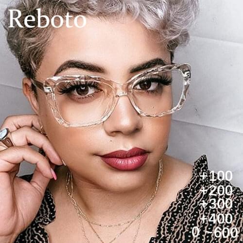 Transparent Prescription Reading Glasses For Women Anti Blue Light Trendy Oversized Square Eyeglasses Computer Luxury Brand