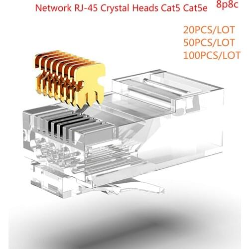 RJ45 Connector 6U Gold PlatedPass Through Ethernet Cables Module Plug Network RJ-45 Crystal Heads Cat5 Cat5e