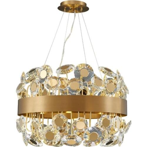 Luxury Black/Gold Crystal light Chandelier lighting Round Hanging Light Fixtures Round Modern Living Room Suspension Wire Lamps