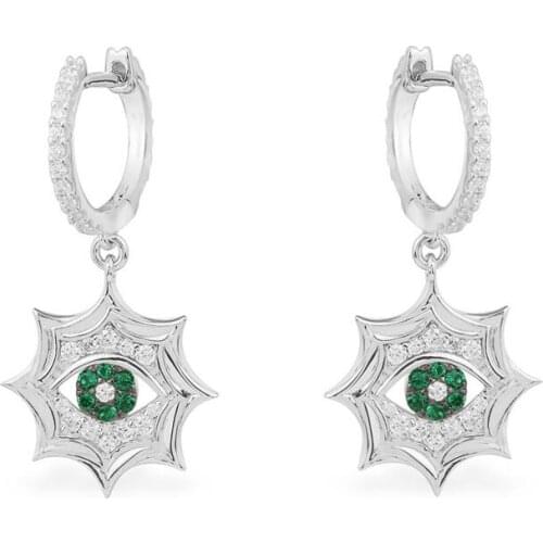 SOELLE Fashion Real 925 Sterling Silver Spiked Sun Embellished Green Evil Eye Hoop Earrings Women April New SYMBOLE Jewelry Gift