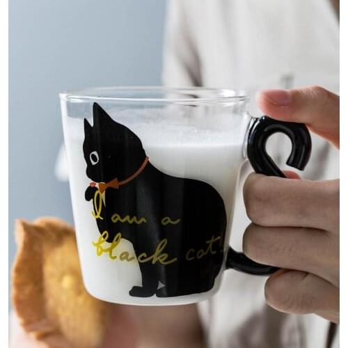 Coffee milk tea Glass water cup Cartoon creative cute Cat mug Red wine beer champagne glasses kids bottle reusable