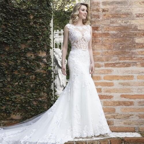 Vestido De Noiva African Wedding Dresses Mermaid Bridal Dress Beaded Lace Illusion Top Wedding Gowns for Women Robe De Mariee