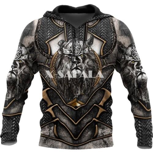 Animal Lion Viking Tattoo 3D Full Print Size Hoodie Man Women Harajuku Outwear Zipper Pullover Sweatshirt Unisex-3