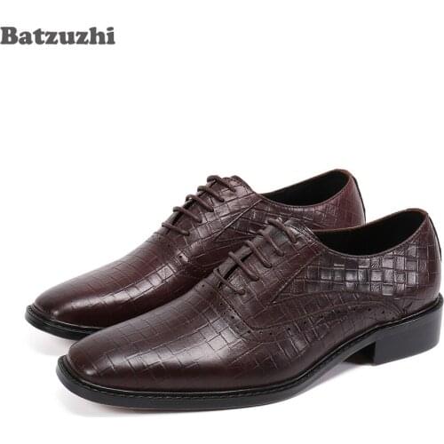 Batzuzhi Formal Leather Dress Shoes Men Lace-up Brown Business Leather Shoes Man Oxfords Shoes Zapatos Hombre, Big Sizes 6-12