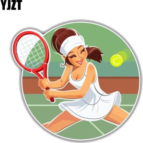 YJZT 13CM*11.9CM Sexy Girl Tennis Sport Cartoon PVC Car Sticker Decal 11-00208