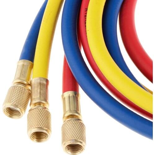 1.5m 1/4"SAE 600PSI Charging Hoses Without Shut HVAC R410a,R134+Adapters