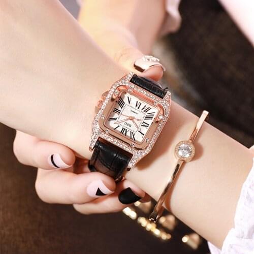 Luxury Brand Rhinestone Square Dial Watches For Women Fashion Casual Leather Quartz Wristwatch Female Clock Relogio Feminino Hot