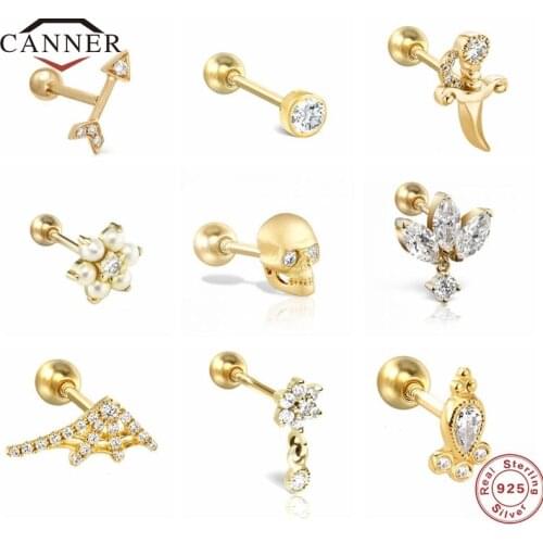 CANNER 1 Piece 925 Sterling Silver Exquisite Charm Small Stud Earrings for Women Piercing Cartilage Earrings Jewelry Pendientes