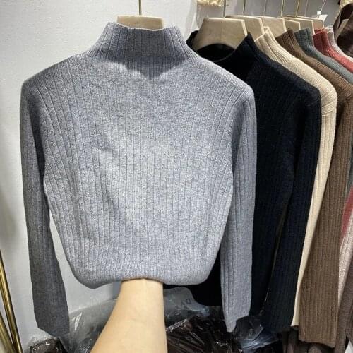 Womens Sweaters Autumn Winter Turtleneck Long Sleeve Casual Knitted Jumper Fashion Slim Elasticity Pullover Sweater Female 2021