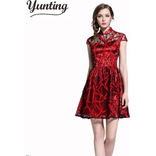 2019 Summer High Quality Runway New Fashion women Short sleeve Hollow flower Patchwork dress