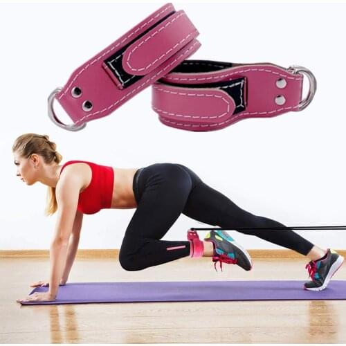 1Pair Leather Cable Machine Ankle Cuffs Padded D-Ring Ankle Straps for Leg Strength Exercise Fitness Training Home Gym Equipment