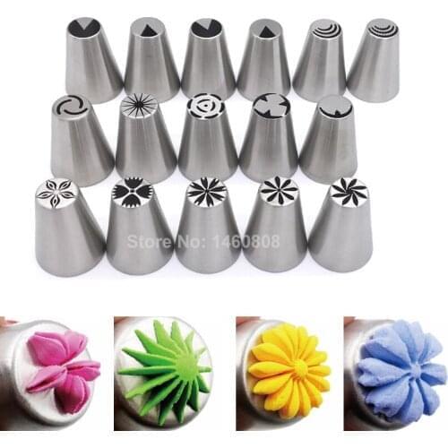 16 Pcs/set Stainless Steel Russian Tulip Icing Piping Nozzles Fondant Cake Decorating Tip Sets Tools