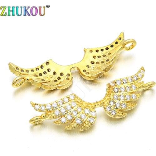 25*10mm Brass Cubic Zirconia Wing Charms Connector DIY Jewelry Bracelet Necklace Making, Model: VS15