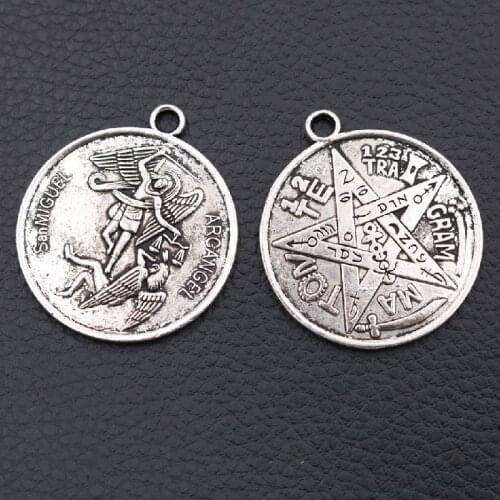WKOUD 3pcs Silver Color Arcangel Tag Charm Round Alloy Pendant DIY Necklace Keychain Metal Jewelry Accessories Unisex 40*35mm