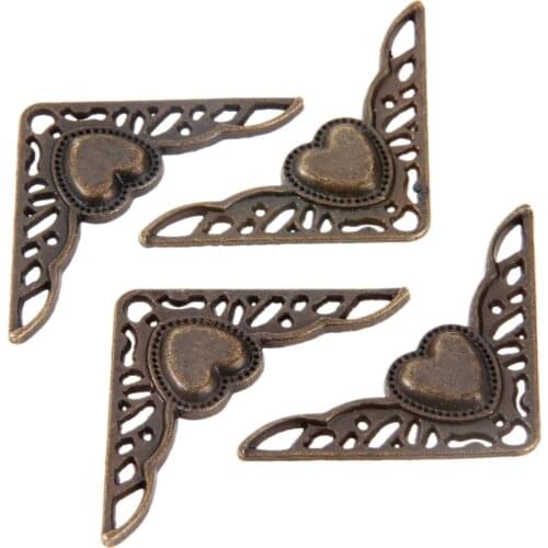 4pcs Antique Bronze Heart Corner Protectors Retro 35*35mm Box Album corner Decorative Vintage Hollow Cover Jewelry Gift Case