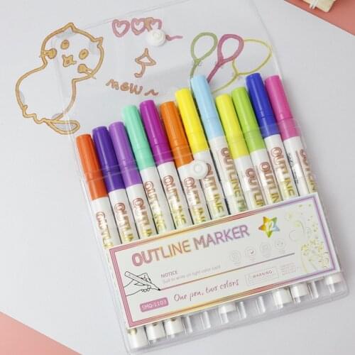 8 Color Double Line Outline Art Pen Marker Pen Highlighter Scrapbook Bullet Diary Poster CardDIY Graffiti Outline Marker Pens
