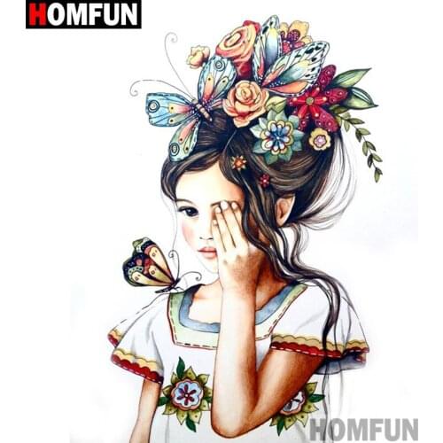 HOMFUN Full Square/Round Drill 5D DIY Diamond Painting "Butterfly girl" 3D Diamond Embroidery Cross Stitch Home Decor A19205