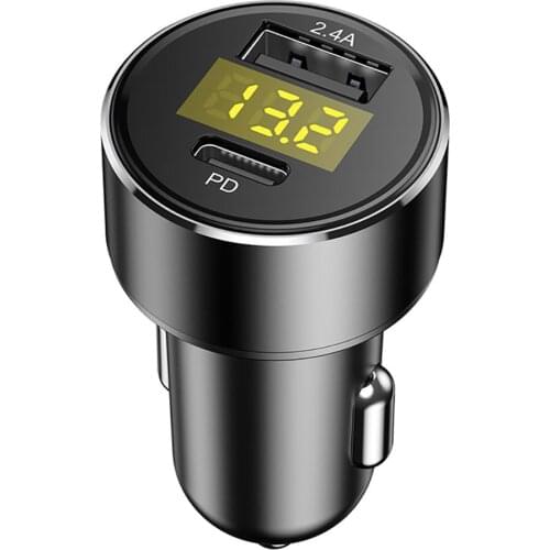 USB Car Charger Quick Charge 2.4A Type C PD18W led display Voltage Dual Output Adapter For iPhone Xiaomi Mobile Phone Socket