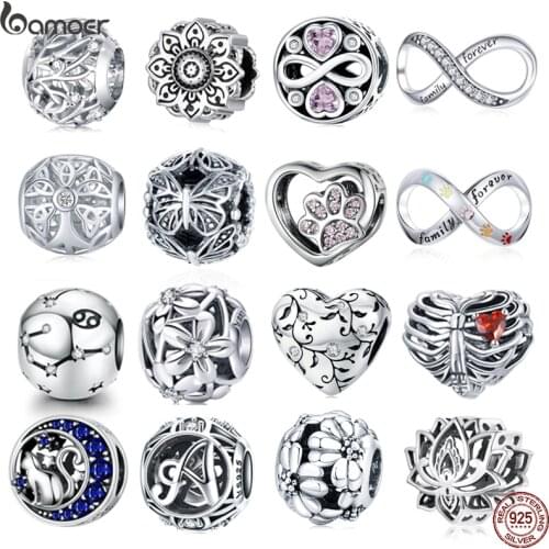 Bamoer 925 sterling silver Blooming Lotus Metal Charm fit Original Silver Bracelet Bangle girls DIY Jewelry beads gifts SCC1724