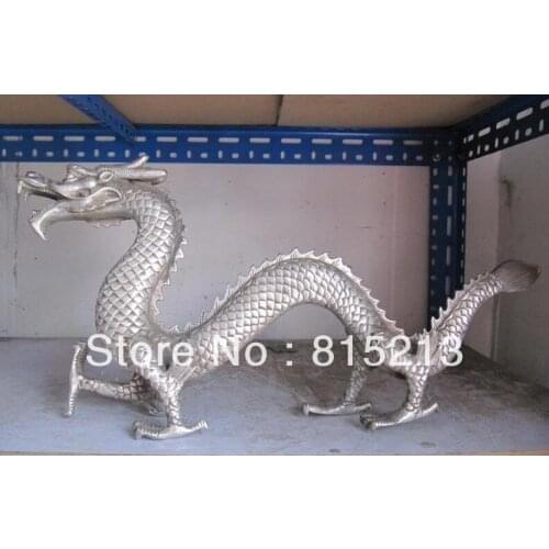 Bi00349 Chinese superb Bronze Copper & Silver Fengshui Carved Lucky Fly Dragon Statue