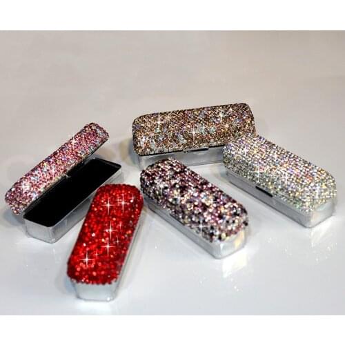 Shining Diamond Crystal Makeup Organizer Lipstick Lipsalve Cosmetic Box Protective Cover With Lid Storage Case Jewelry Gifts