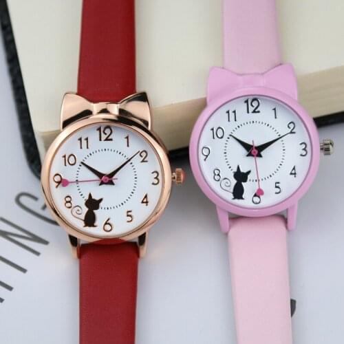 Leather Women watches cute small cat watch quartz girl clock gift for children girl watch lady watch Christmas gift clock