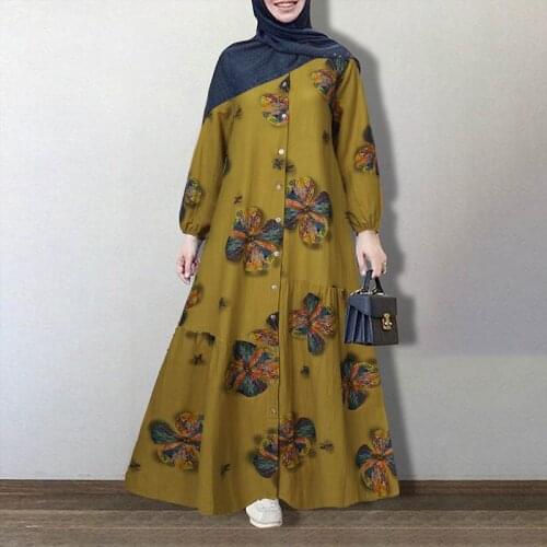 Plus Size Long Maxi Dress ZANZEA Women Spring Muslim Dress Kaftan Print Dress Abaya Morocco Casual Long Sleeve Sundress Vestidos