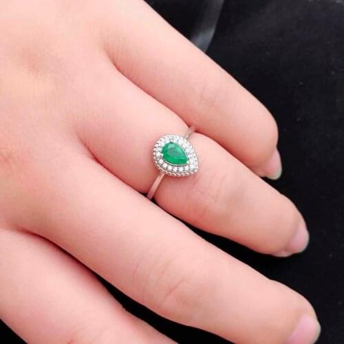 Tear Drop Shape Emerald Ring Green Gemstone Engagement Rings for Women Silver 925 Jewelry May Birthstone
