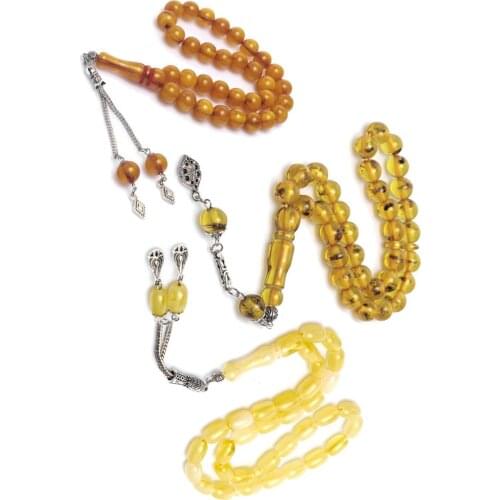 Collectible 3 PCs Kombin Rosary Ant of the Fossiliferous, Moire, Iran Bağası, Amber Rosary Midyat Silver