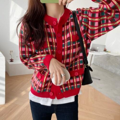 Korean version of all-match foreign style new sweater knitted cardigan jacket women round neck short loose retro shirt
