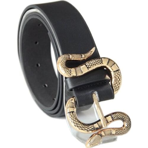 Leather Belt with Snake Buckle Cool Waistband Punk PU Leather Belt Ladies Clothes Accessories Luxury Belt for Jeans Dress