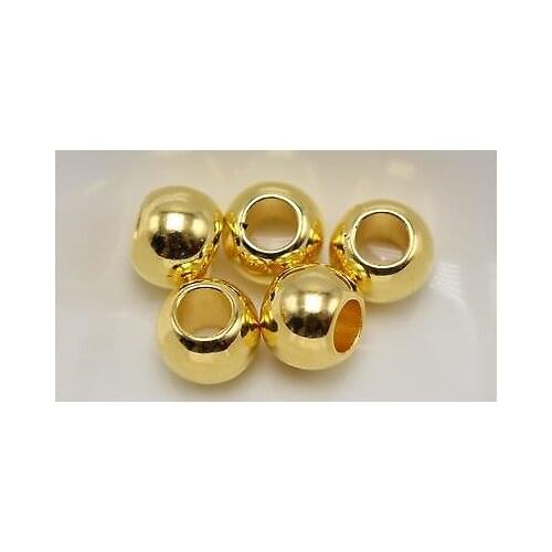 100 Gold Tone Metallic Acrylic Round Pony Beads 10X8mm Big Hole Spacer