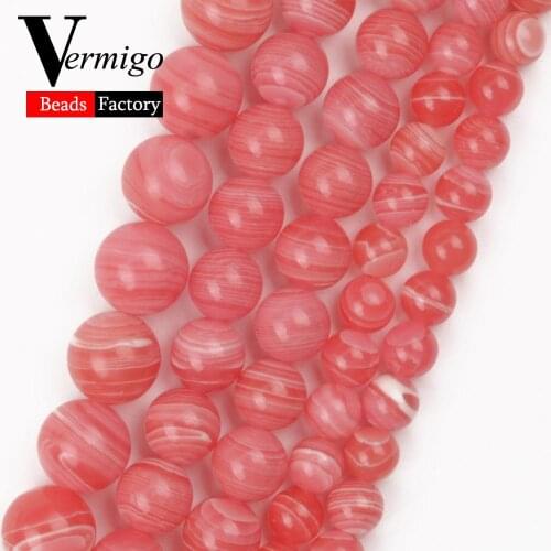 Nautral Red Stripe Rhodonite Stone Round Beads for Jewelry Making 6 8 10mm Spacer Loose Beads Diy Jewellery Handmade Bracelets