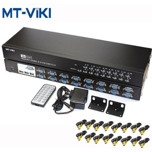 MT-VIKI 16 Port Smart USB KVM Switch With IR Control Support 1920*1440 16 in 1 out for DVR games With Cable MT-1601UK-CH