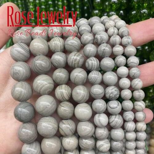 Natural Gray Wood Jaspers Stone Beads Round Loose Spacer Beads For Jewelry Making DIY Bracelets Accessories 15'' 4 6 8 10 12 mm