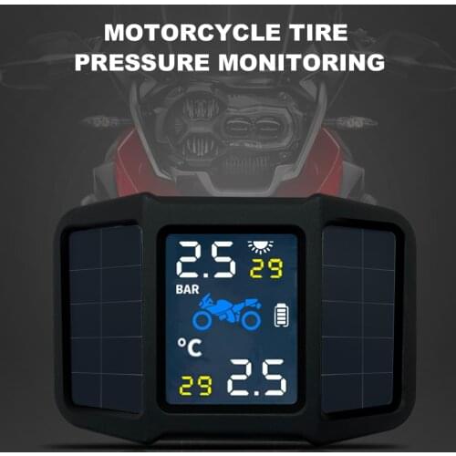 New Motorcycle Tire Pressure Monitoring System TPMS Solar Power with 2 External Sensors Real-time Display Pressure Temperature