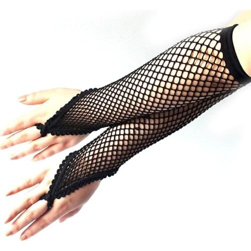 New Gloves Women Sexy Black Gloves Full Finger Elegant Wedding Lady Dance Costume Lace Fingerless Mesh Fishnet Gloves Exotic Toy