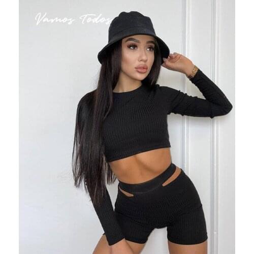 Sexy Sporty Woman Outfits Long Sleeve Suits for Women Stretchy High Waist Bodycon Crop Top Women Casual Two Piece Pants Sets