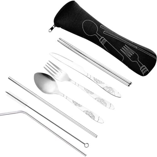 Portable Lunch Tableware Cutlery Set Stainless Steel Spoon Fork Travel Outdoor Knife Tableware Dining Canteen Dinnerware Sets