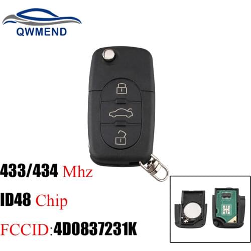 BHKEY 3Buttons 433Mhz Remote Car key For AUDI 4D0837231K 4D0837231A Flip Fold ID48 Chip for A3 A4 A6 A8 Old Models