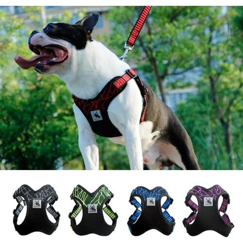 Adjustable Dog Harness Pet Reflective Vest Walking Lead Leash for Puppy Polyester Mesh Harness for Small Medium Big Dog