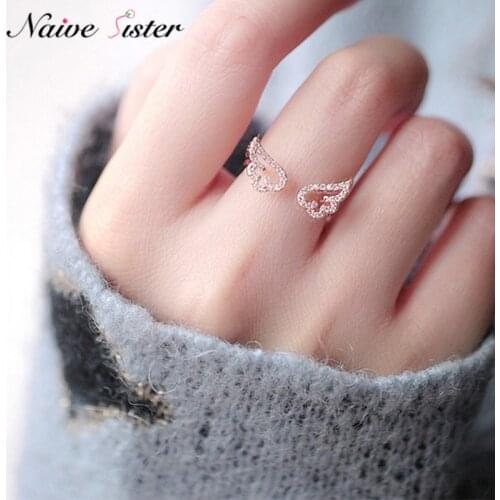 Adjustable Angel Wings Ring Micro Pave Rhinestone Gold-Color Rings For Women Fashion rings Jewelry bague femme Female Gifts 2018