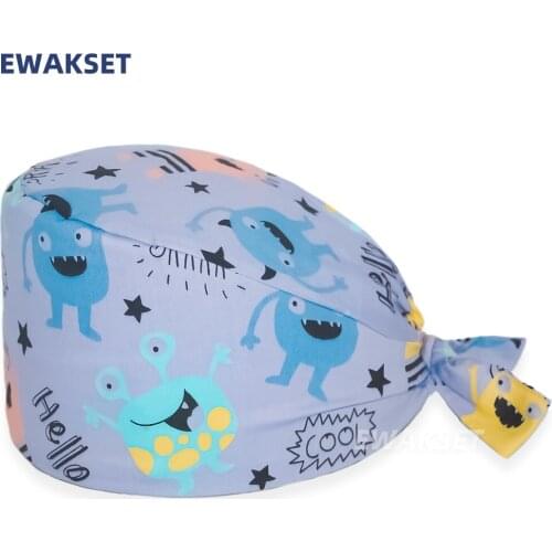 Cartoon animal print wholesale scrubs cap work cap adjustable Cotton Beautician cap scrubs women Workshop nursing Accessories