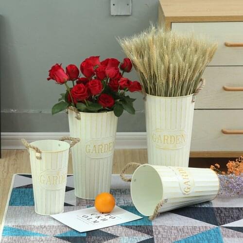 Old Tin Flower Bucket Floor Household Flower Bucket Living Room Decoration Flower Shop Flower Bucket Dried Flowers Large Vase