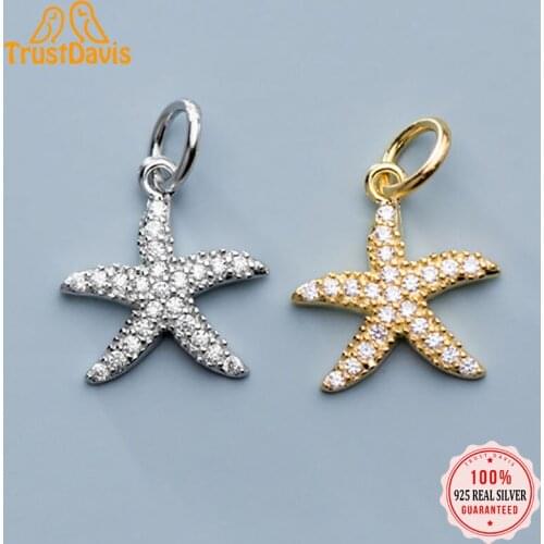 Trustdavis 2021 Fashion Real 925 Sterling Silver Sweet Starfish Shiny CZ Charm Pendant Handmade DIY Accessories Jewelry DZ195