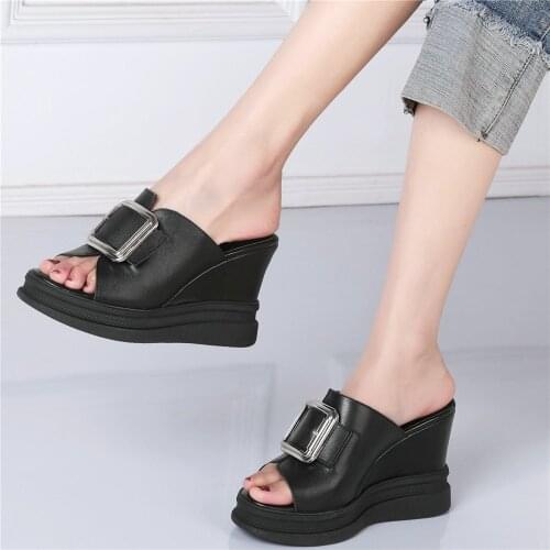 Fashion Sneakers Women Genuine Leather Wedges High Heel Gladiator Sandals Female Round Toe Platform Pumps Shoes Casual Shoes